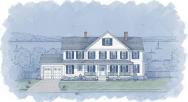 Escalation clause for elevation drawing of a classic Staten Island colonial style house with harbor views