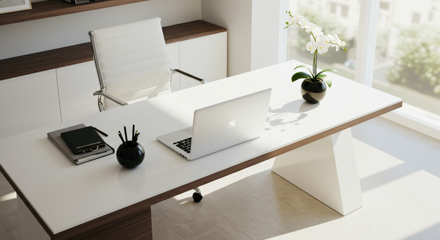 home seller disclosures with a modern office desk setup in a real estate office.