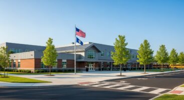 Staten Island school building with students walking to entrance showcasing the best schools in Staten Island.