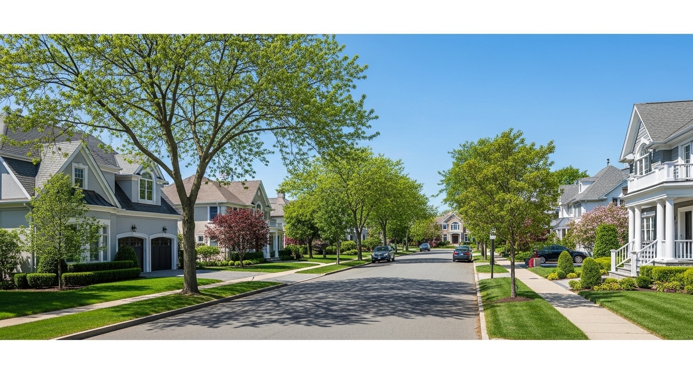 Off market listing concept showing luxury Staten Island homes with private sale signs in upscale neighborhood.