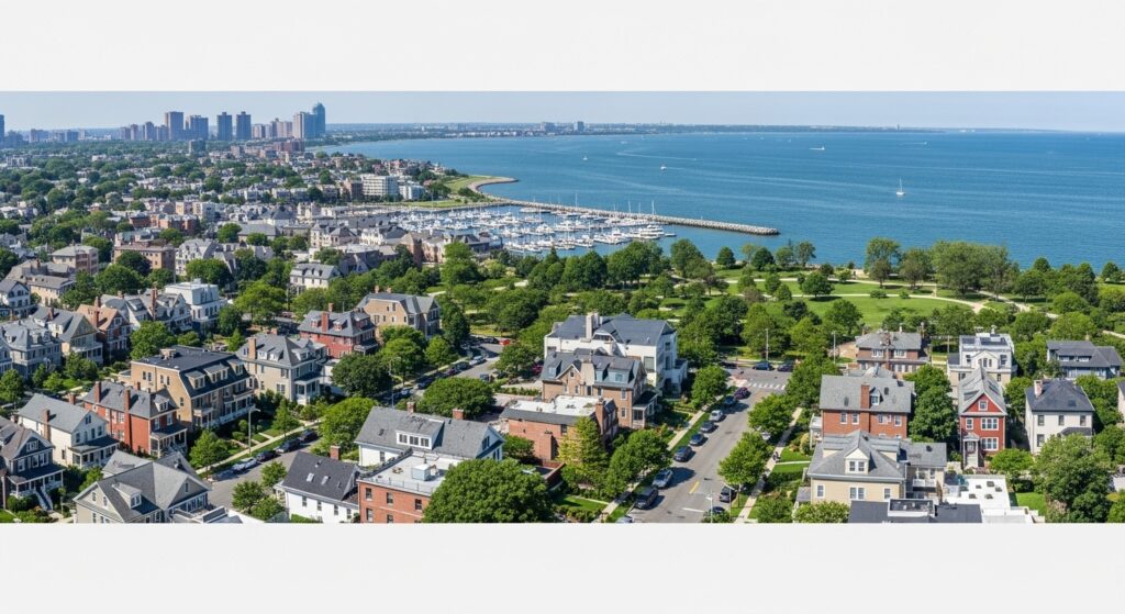 South Shore Staten Island waterfront homes and neighborhoods with Raritan Bay views and tree-lined residential streets.