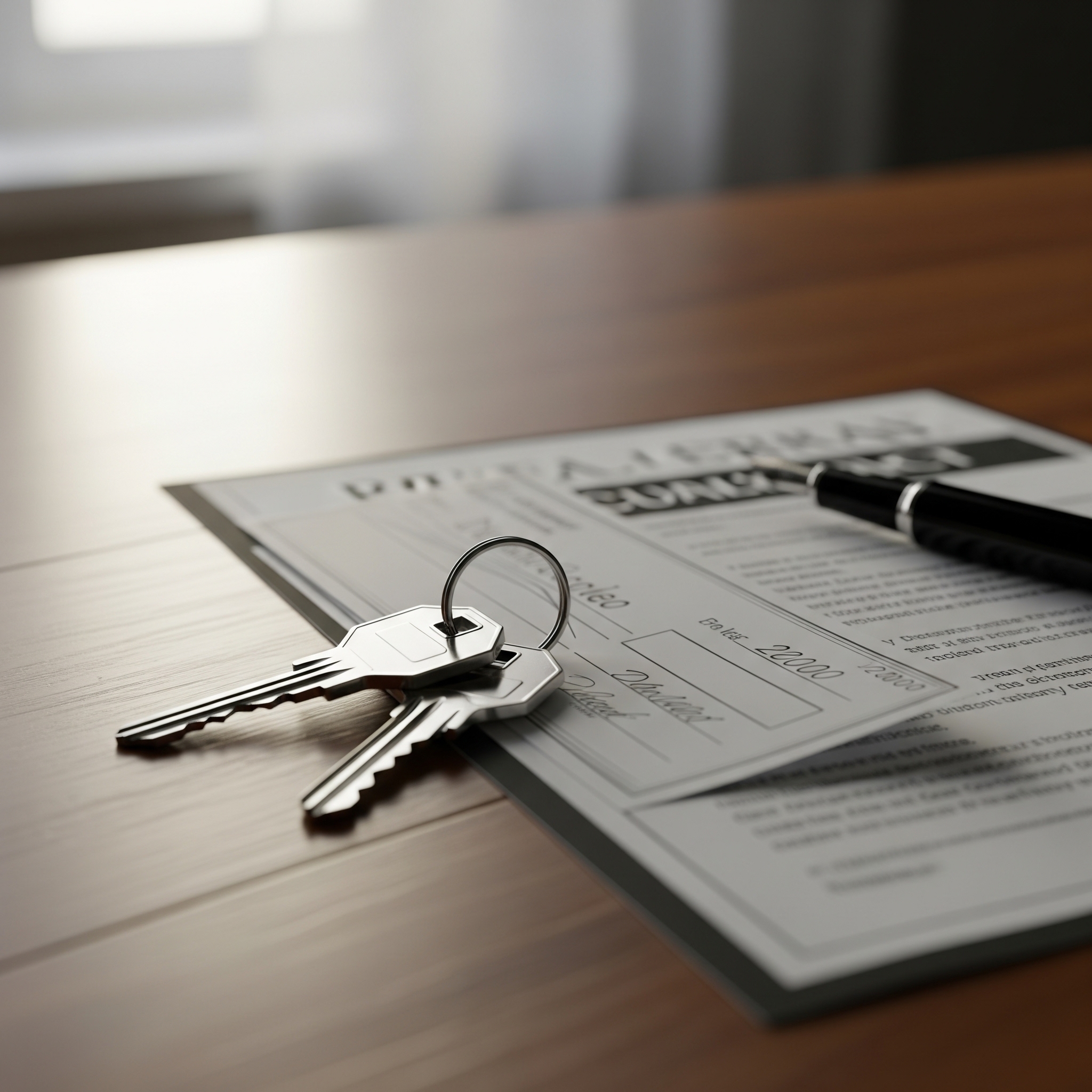 Close-up of a deposit check, house keys and a signed contract illustrating a binder in real estate.