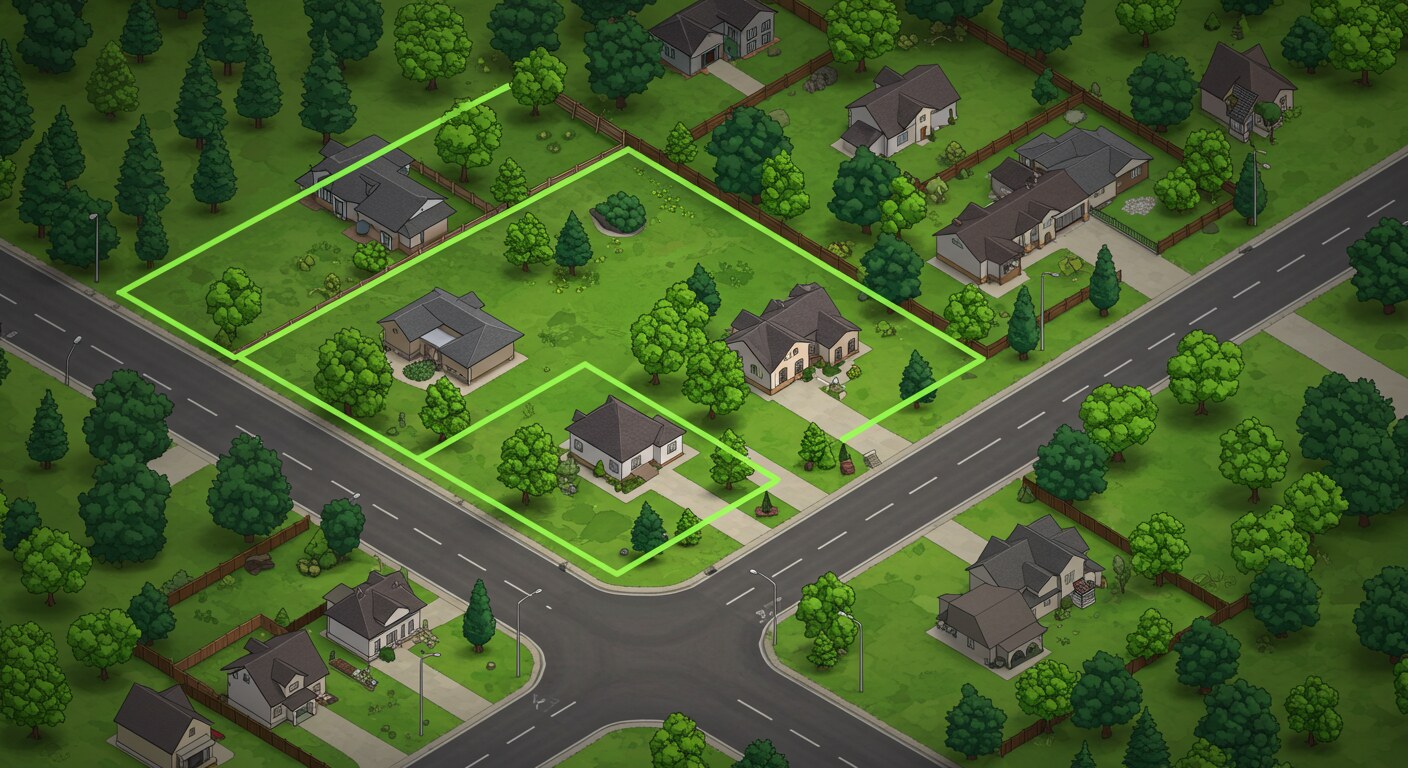 Diagram showing residential lot with a highlighted right-of-way strip, clarifying who owns right-of-way property.